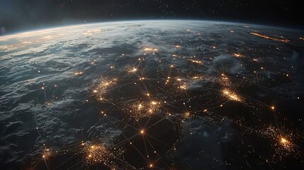 Poster - Global network connections at night, Earth from space.