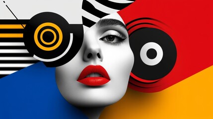 Wall Mural - woman's face is shown in a collage of different colored circles. the circles are arranged in a way t