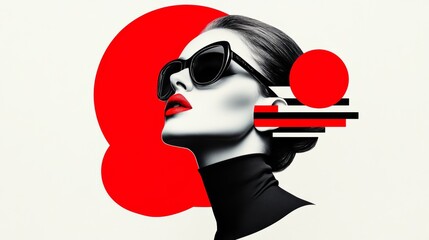 Wall Mural - woman wearing sunglasses and red lipstick is the main focus of the image. the background features a 