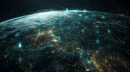 Poster - Global network connections visualized on Earth at night.