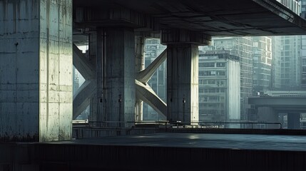 Poster - Urban Concrete Structure Overlooking City Buildings