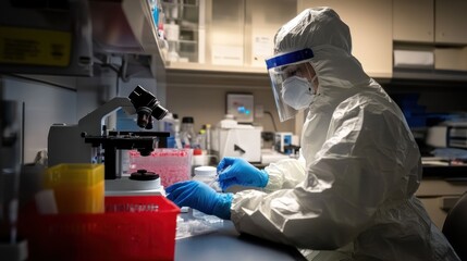 Poster - Scientist in protective gear working in a laboratory 