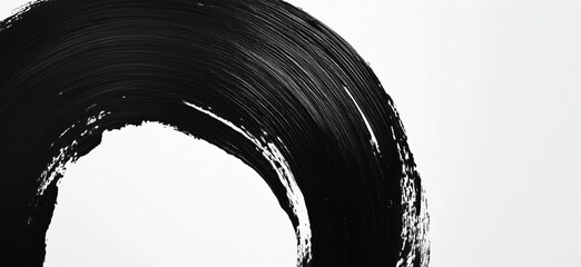 Poster - Black brushstroke on white background, abstract art, minimalistic design, smooth curves, artistic expression, monochrome aesthetics, copy space for text