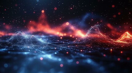 Tech Light Flow. Futuristic glowing network lines and dots abstract digital landscape representing technology connection data flow visualization for website background presentation innovation science