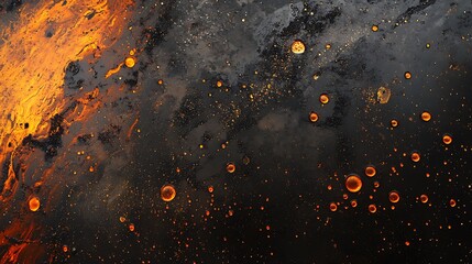 Poster - Close-up of oil and water bubbles on a textured, dimly lit background with glowing orange and black Halloween tones, symbolizing a mystical and spooky atmosphere