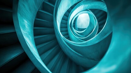 Poster - Teal Spiral Staircase Architecture Design Abstract