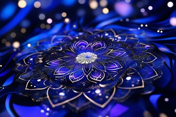 Poster - An intricate mandala design glowing softly against a midnight blue background.