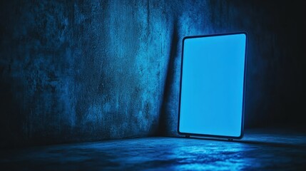 Poster - Illuminated Tablet Against Dark Blue Wall