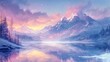 © Andre Jovi - Snowy Mountain Landscape with Still Water Reflecting a Pink and Blue Sky