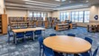 © Sampao - Spacious Modern Library Interior with Wooden Bookshelves and Tables