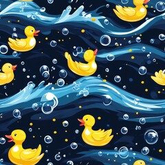 Canvas Print - Adorable Rubber Ducks in a Sparkling Watery Pattern