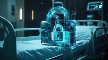 Poster - A blue lock is displayed on a hospital bed