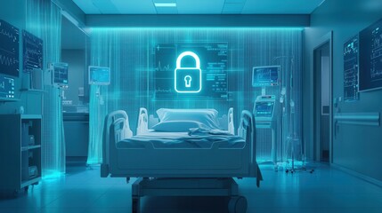 Poster - A hospital room with a blue lock on the wall