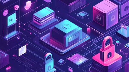 Poster - Digital security concept with locks and data storage 