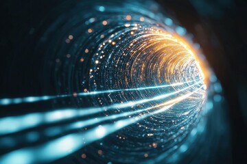 Wall Mural - futuristic abstract light tunnel with sparkles and shimmering particles