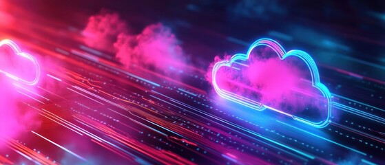 Poster - Futuristic cloud computing concept with vibrant colors