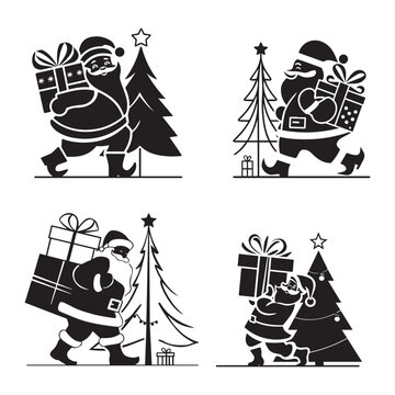 gift box santa claus  christmas tree silhouette victor