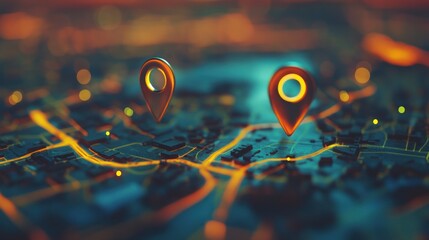 Poster - Digital map with location markers and glowing pathways