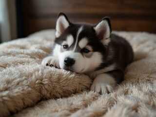 Canvas Print - Sweet dreams with a Siberian Husky puppy