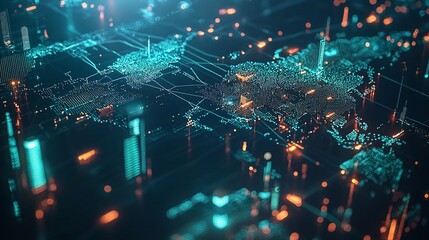 Poster - Global network connection, digital world map.