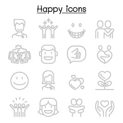 Wall Mural - Happy icon set in thin line style