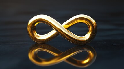 Poster - Golden infinity symbol representing limitless possibilities, timelessness, continuity, and eternal connections, with a sleek and elegant design on a reflective surface
