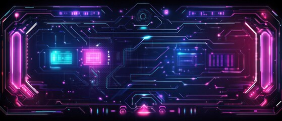 Poster - futuristic digital interface with vibrant neon elements