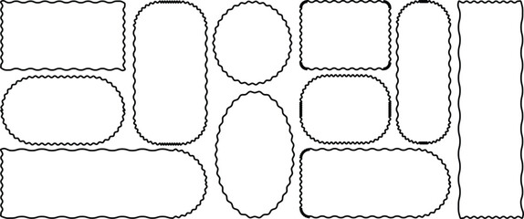 Poster - Scallop frames set. Rectangle shape frame with zigzag edge. Frames with zigzag, Tags, labels, stamps, crackers, coupons rectangle boxes isolated. Wave and curvy border shape