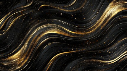 Poster - Elegant Black and Gold Abstract Background with Flowing Textures and Sparkling Accents for Modern Design Projects and Creative Applications