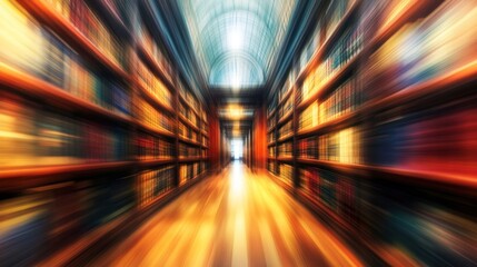Poster - Blurred view of a library with shelves of books