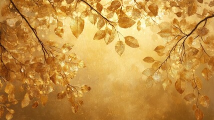 Poster - Golden Autumn Leaves Against a Soft Background of Warm Hues, Creating a Dreamy Atmosphere Perfect for Seasonal Decor and Nature Inspired Designs