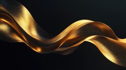 Poster - Elegant Golden Waves of Light and Texture on Dark Background, Curved Flowing Design Element for Modern Art and Luxury Visuals, Perfect for Creative Projects