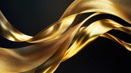Poster - Elegant Flowing Golden Ribbons on a Dark Background Creating a Luxurious and Artistic Visual Representation with Depth and Shine