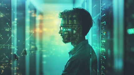 Poster - Profile of a man in a digital environment