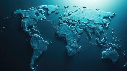 Poster - A blue 3D world map with illuminated continents and country borders, creating a futuristic and dynamic look. Ideal for presentations or tech-focused visuals.