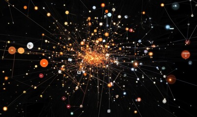 Poster - Data visualization network of interconnected nodes and connections, vibrant colors, abstract representation of information flow, technology, digital art