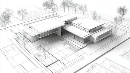 Poster - A high-quality blueprint of a modern house, with accompanying 3D visuals and technical plans, showcasing a comprehensive architectural design