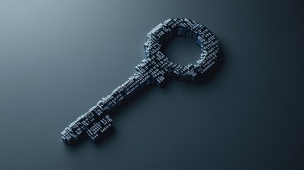 Poster - A key shaped from programming code on a grey background, representing access to digital systems or secure data. Ideal for cyber security marketing.