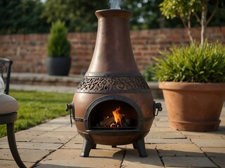 Traditional chimenea (outdoor heater) with a rustic design.