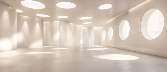 Poster - Bright minimalist interior with circular windows