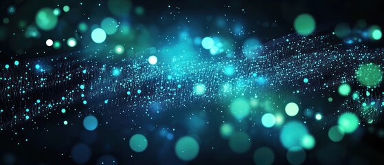 Poster - wavy green neon line digital technology background