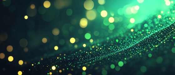 Poster - wavy green neon line digital technology background