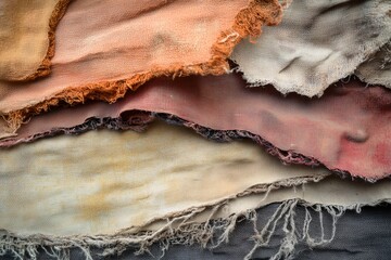 rough fabric texture with frayed edges, in style of bohemian design. earthy tones with visible fiber
