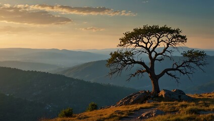 Wall Mural - Tree on the mountain’s edge.