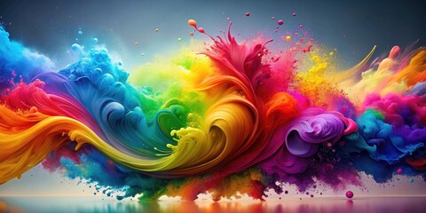 Wall Mural - Rainbow paint explosion with multicolored splashing swirl painting creating an abstract artistic colored background