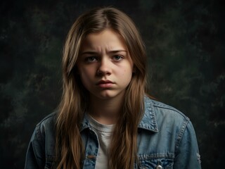 Wall Mural - Troubled teen girl in a distressed pose (PNG).