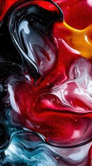 Poster - A painting of a red and black swirl with a yellow line in the middle