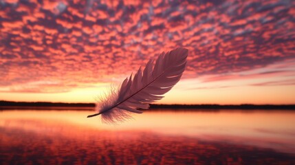 Poster - Graceful Feather Against Stunning Sunset Sky