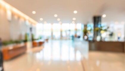 Poster - Bright Modern Office Lobby Interior. Spacious, Minimalist Reception Area with Natural Light, Blurred for Corporate Presentation, Hospitality Design, or Real Estate Showcase Concept