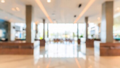 Poster - Bright Modern Office Lobby Interior. Spacious, Minimalist Reception Area with Natural Light, Blurred for Corporate Presentation, Hospitality Design, or Real Estate Showcase Concept